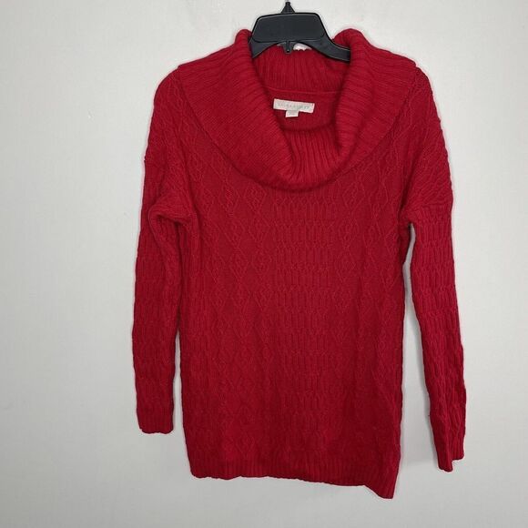 LAURA ASHLEY Womens Red Cowl-Neck Pullover Tunic Sweater Medium M Cotton-Wool - Picture 1 of 8